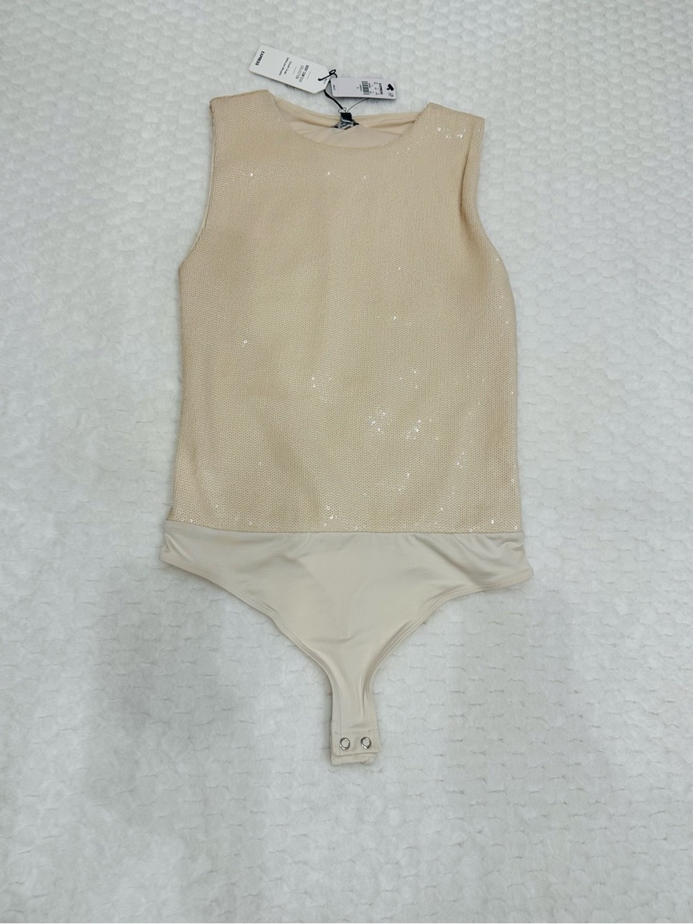 Express Women’s Cream Sequin Sleeveless One-Piece Bodysuit